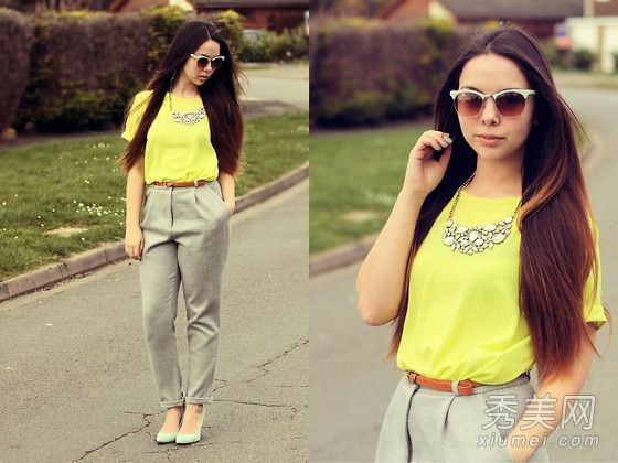 短腿很粗,高腰长裤外套又瘦又有活力。