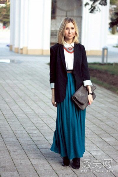 西装外套，长裙，优雅浪漫的春天风格