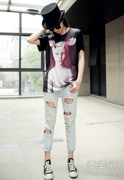 t恤配牛仔裤，经典时尚的街头风格