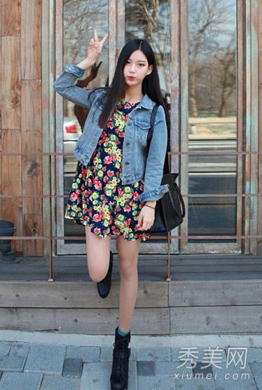韩国妹妹穿什么样的牛仔夹克配裙子