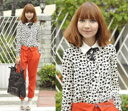 矮女孩穿短上衣和长下摆的衣服来塑造一个三七体