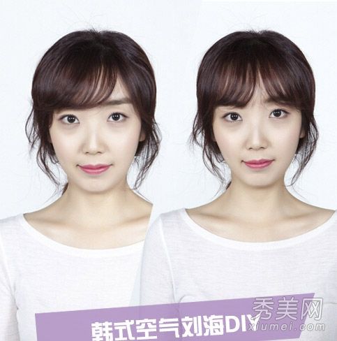 DIY空空气量刘海在家里简单的3步改变为韩国女孩