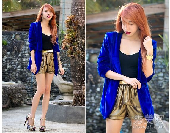 蓝色西部组合短裤或长裤在当季应该很漂亮