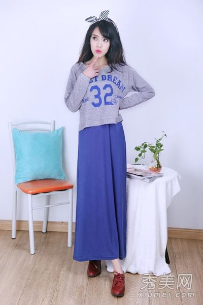 长袖上衣配长裙隐藏肉，展现瘦胖女孩的福音