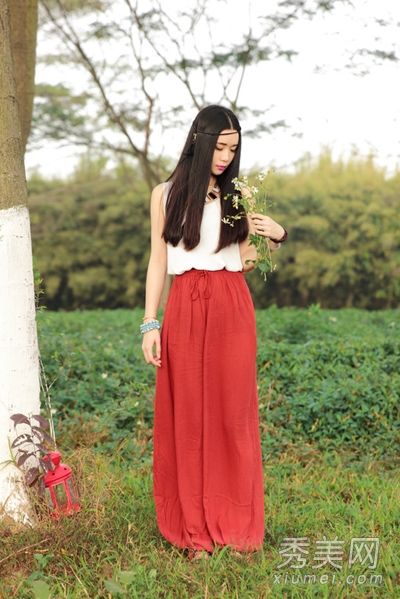 t恤+长裙修身粗腿肥臀也有女神范