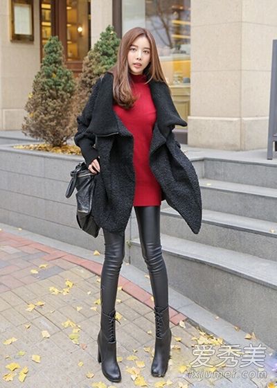 冬季黑色皮裤搭配打造修长美腿