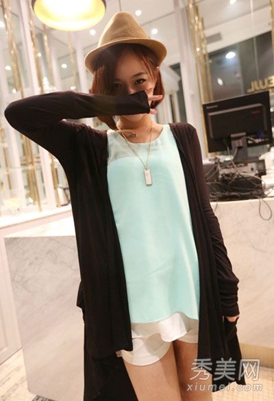 开衫+T恤+短裤简约风格甜美美丽初夏