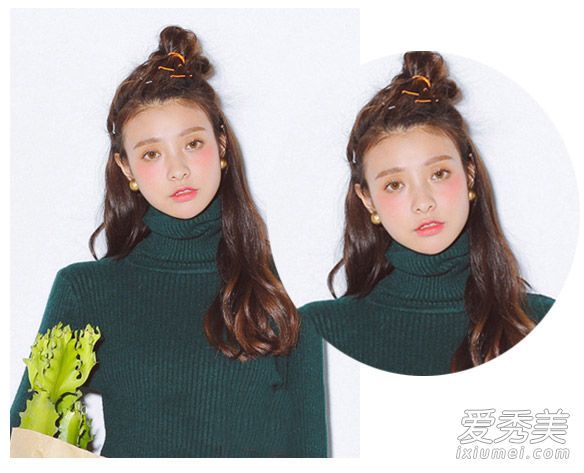 漂亮的卷发照片上的女孩真的一见钟情。