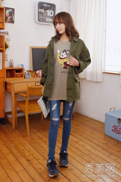 风衣或西式组合牛仔裤韩式别致