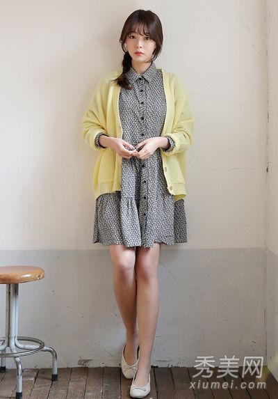 针织开衫，带连衣裙，韩国美学女士风格