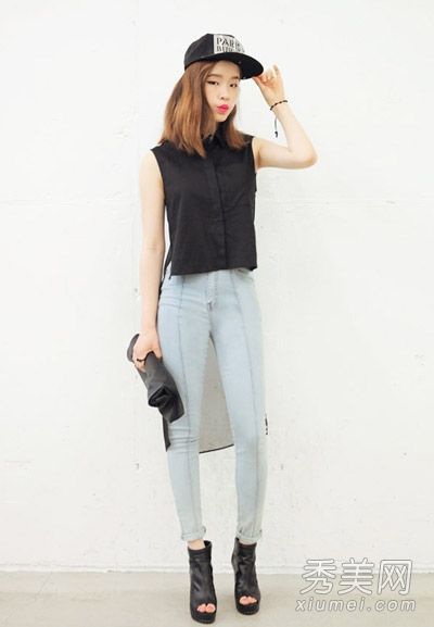 初夏雪纺牛仔裤衬衫简约清新美丽