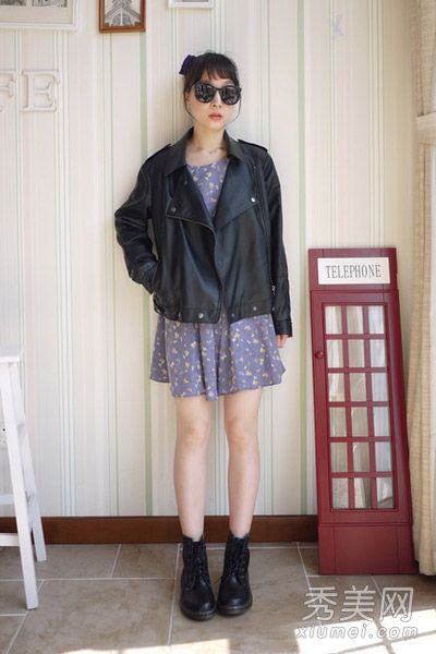 黑色皮革+连衣裙经典实用春季搭配