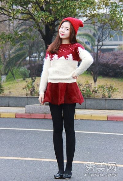 毛衣，短裙，时尚搭配，甜美，减少和增加衰老