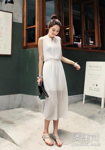 夏装透视长款连衣裙明星款式