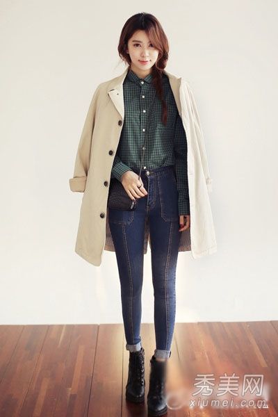 修身高风长套装配打底裤