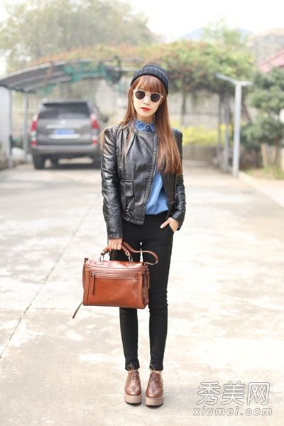 小皮时尚搭配裙子配裤子都有