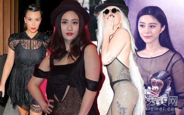 女演员与胖子展示透明服装永不尝试