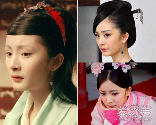 范冰冰、杨蜜和刘诗诗女演员在换发型前后有很大的不同。