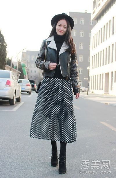 半身连衣裙时尚混搭牛皮肉秀高挑