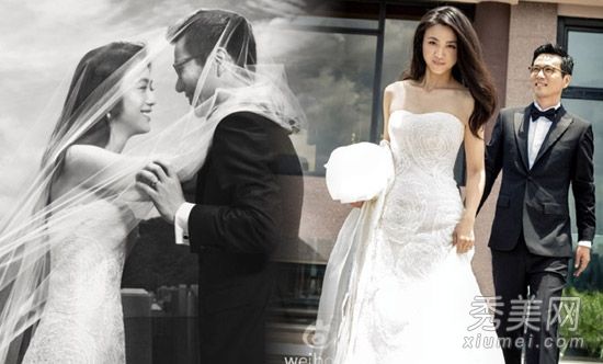 汤唯金泰勇婚纱照暴露长发披肩清新美丽