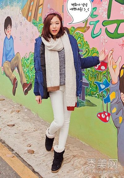 帽子+围巾+外套+打底裤冬季最搭配