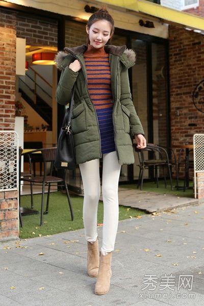 韩帆冬末羽绒服展现清新风格