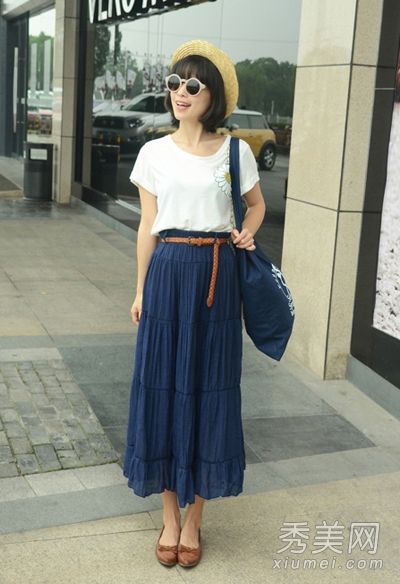 夏装雪纺半身裙t恤藏肉穿出九身