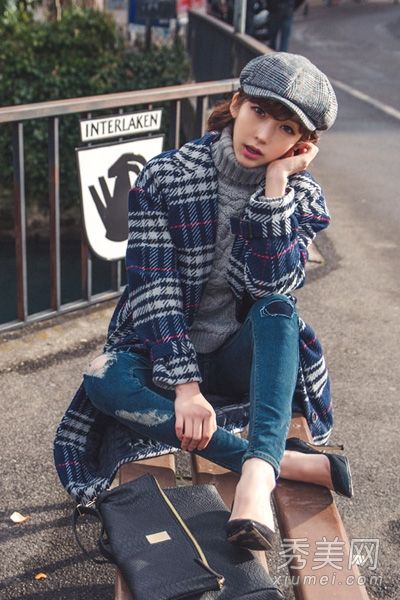 8件格子外套，搭配韩式，佩戴优雅的女神光环