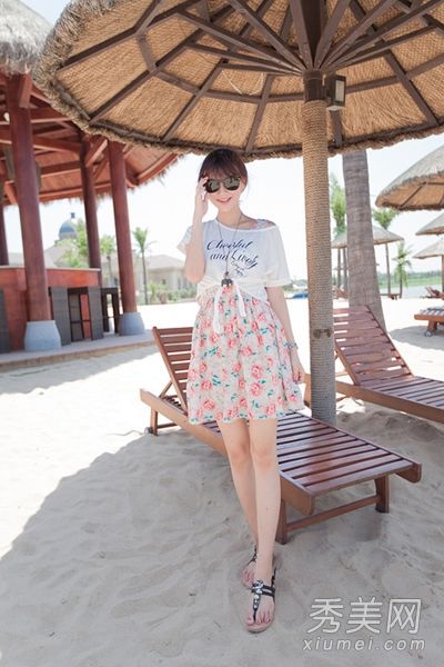 夏季藏肉装扮罩衫+连衣裙看起来苗条而淑女