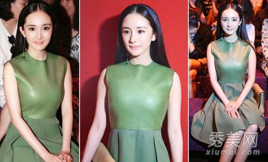 杨蜜分娩后的回归看起来像一个留着长发、穿着绿色裙子的女孩。