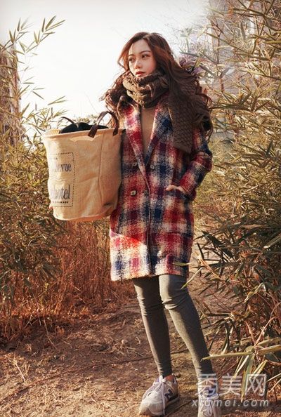 冬季外套,带图案围脖