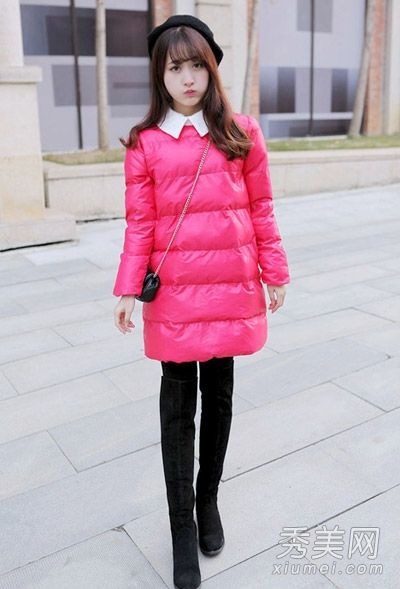 2014年冬季夹克搭配羽绒服+紧身裤修身