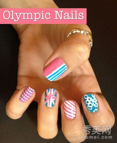 指甲也吹奧林匹克風格的英語元素指甲圖片