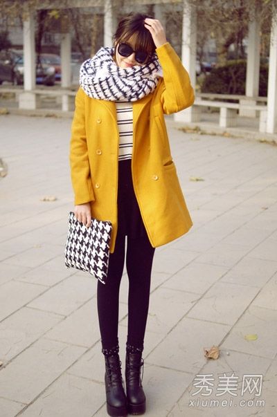 呢绒外套+围巾+紧身衣修身保暖