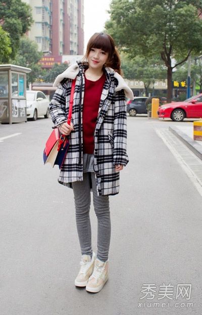 格子外套配裙子,英式风格,复古大方