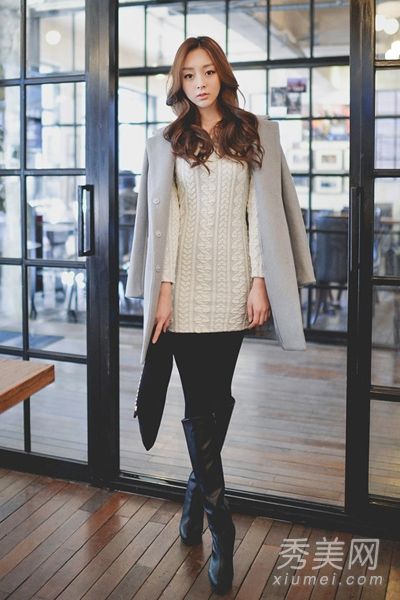 新手冬装技能外套+连衣裙简约多淑女