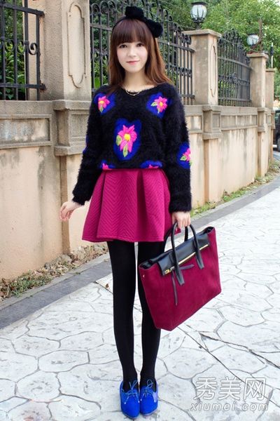 高领毛衣+小伞裙梨形身材修身