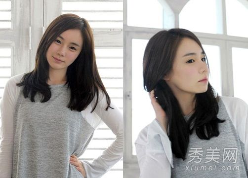 在最新的韩式发型中，长发略显清爽并烫发。