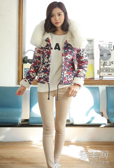 韩国MM冬季搭配棉衣+打底裤时尚