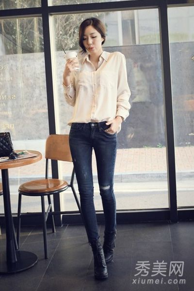 秋季衬衫氧气紧身裤塑料修长美腿