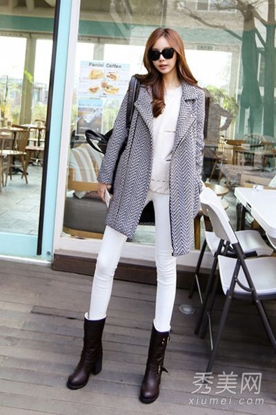 羊毛外套+紧身裤+短靴冬季略胖女孩变苗条