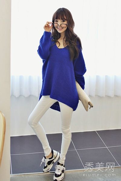 复古毛衣+打底裤早秋时尚显瘦两全