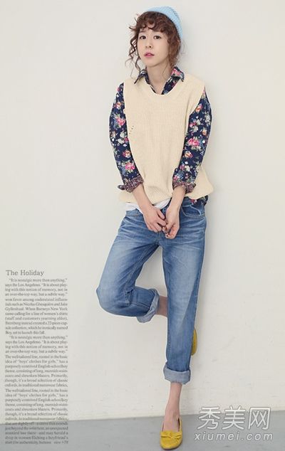 针织毛衣配衬衫韩版风格很淑女