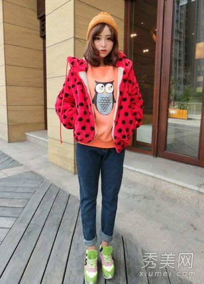 棉衣+裤子+运动鞋韩范儿的休闲风格