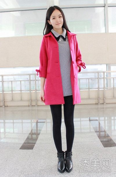 外套+裙子+连裤袜，轻松穿苗条身材