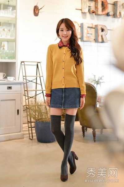 针织衬衫+衬衫+短裙