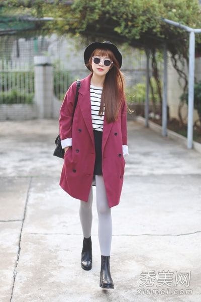 长外套+短裙+丝袜凉爽的日子穿好吗