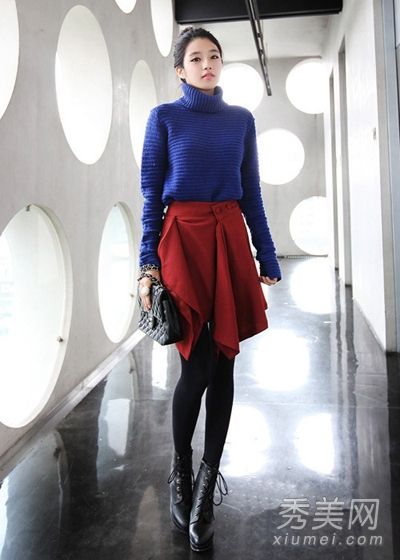 毛衣+裙子+连裤袜这在冬天非常漂亮