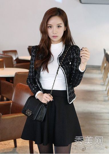 短款mm秋装短外套配短裙