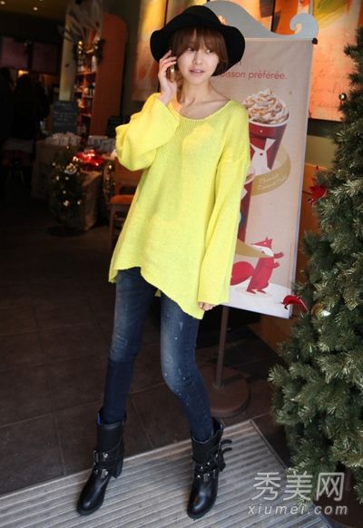 针织毛衣搭配牛仔裤韩范儿的风格是超级漂亮的